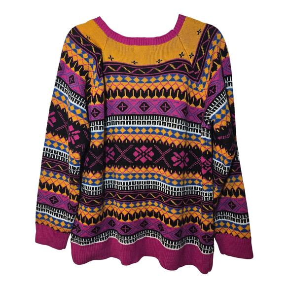Attitudes By Renee Global Illusions Fair Isle Sweater Crewneck Women's Large - Picture 2 of 8